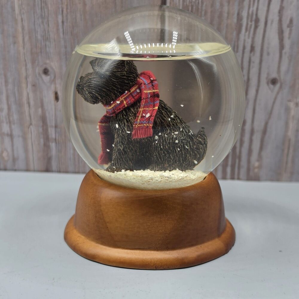 Scottish Terrier Dog Snow Globe with Plaid Scarf, 3.5x4